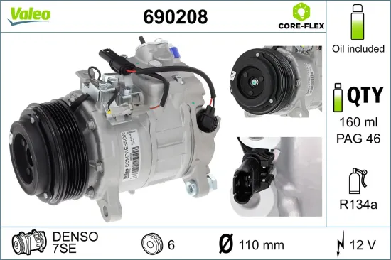 Kompressor, Klimaanlage 12 V VALEO 690208 Bild Kompressor, Klimaanlage 12 V VALEO 690208