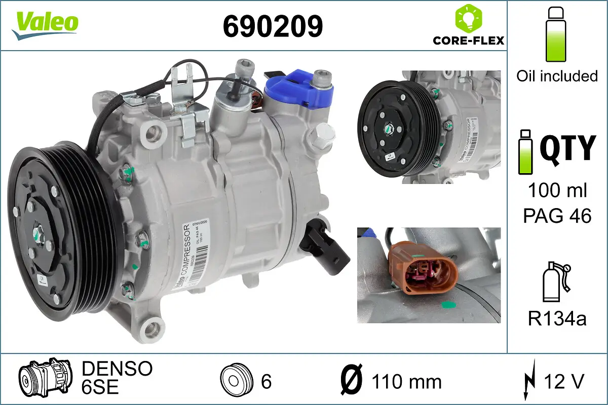 Kompressor, Klimaanlage 12 V VALEO 690209