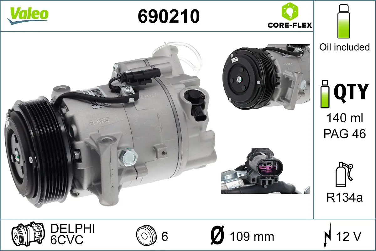 Kompressor, Klimaanlage 12 V VALEO 690210