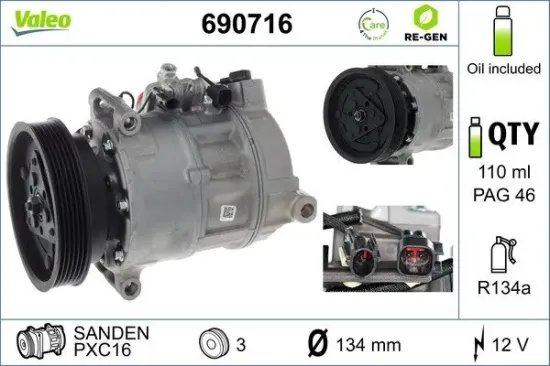 Kompressor, Klimaanlage 12 V VALEO 690716 Bild Kompressor, Klimaanlage 12 V VALEO 690716