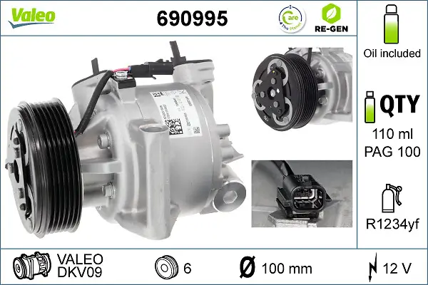 Kompressor, Klimaanlage 12 V VALEO 690995