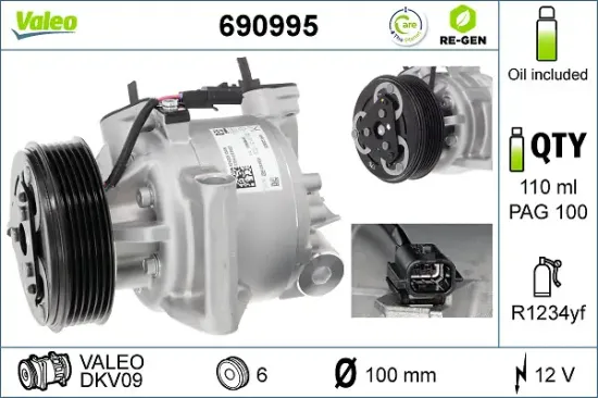 Kompressor, Klimaanlage 12 V VALEO 690995 Bild Kompressor, Klimaanlage 12 V VALEO 690995