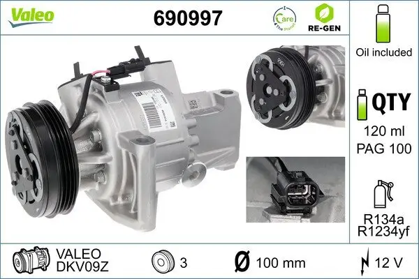 Kompressor, Klimaanlage 12 V VALEO 690997
