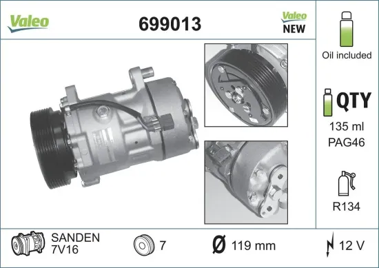 Kompressor, Klimaanlage 12 V VALEO 699013 Bild Kompressor, Klimaanlage 12 V VALEO 699013