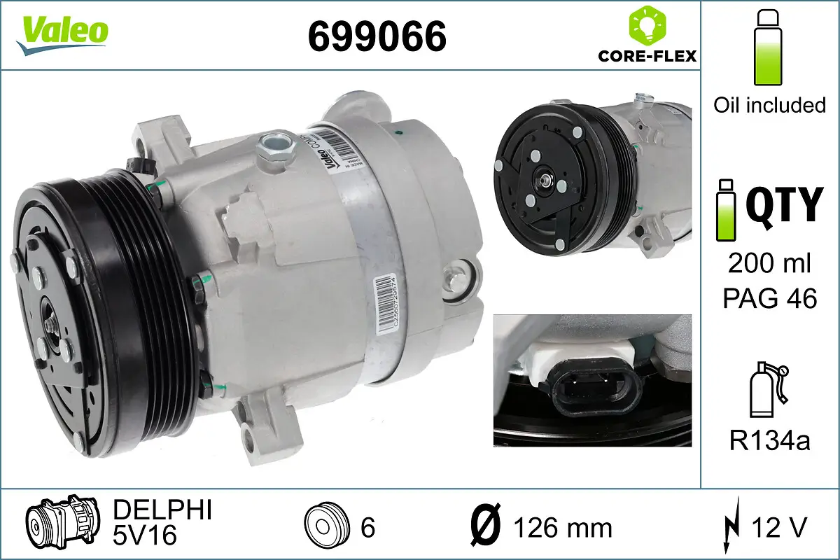 Kompressor, Klimaanlage 12 V VALEO 699066