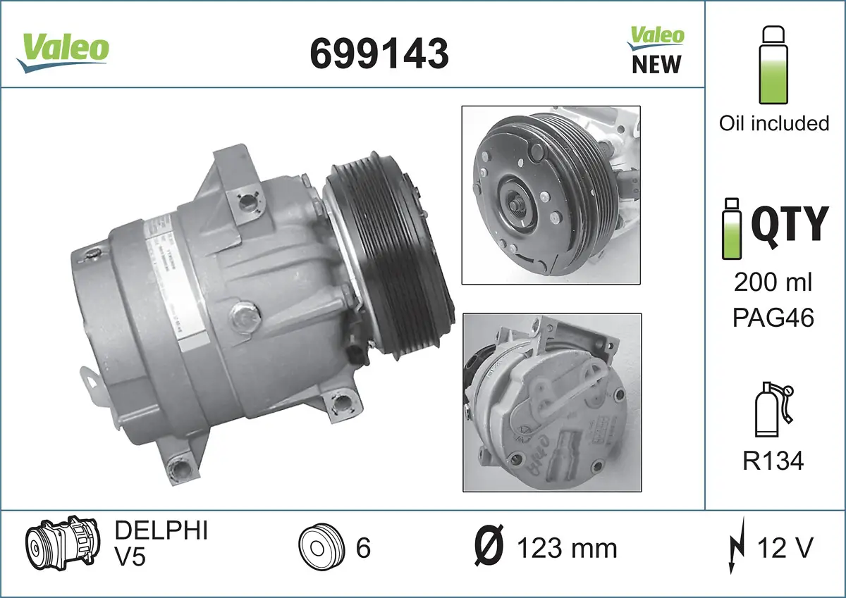 Kompressor, Klimaanlage 12 V VALEO 699143
