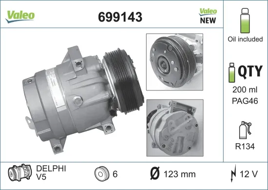 Kompressor, Klimaanlage 12 V VALEO 699143 Bild Kompressor, Klimaanlage 12 V VALEO 699143