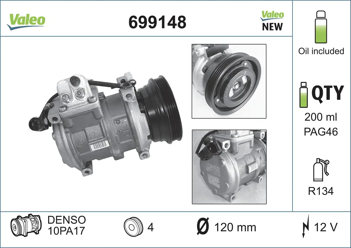 Kompressor, Klimaanlage 12 V VALEO 699148