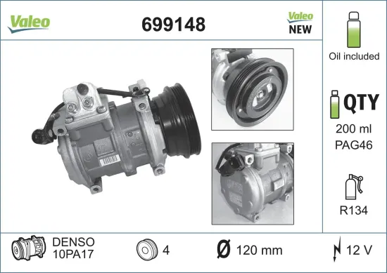 Kompressor, Klimaanlage 12 V VALEO 699148 Bild Kompressor, Klimaanlage 12 V VALEO 699148
