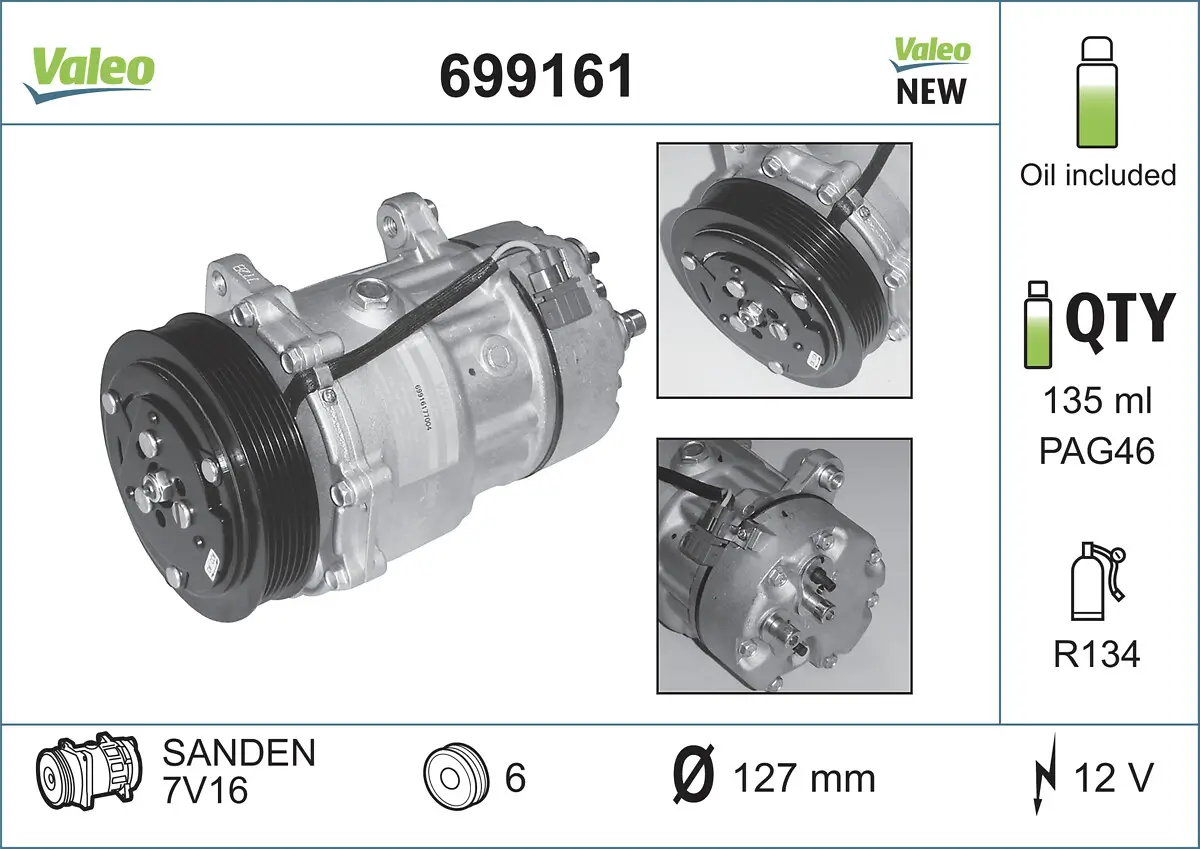 Kompressor, Klimaanlage 12 V VALEO 699161
