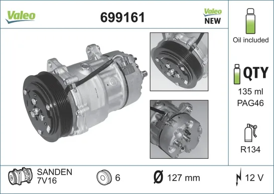 Kompressor, Klimaanlage 12 V VALEO 699161 Bild Kompressor, Klimaanlage 12 V VALEO 699161