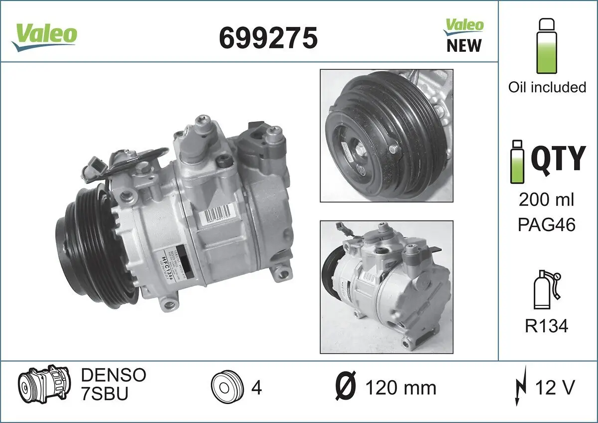 Kompressor, Klimaanlage 12 V VALEO 699275