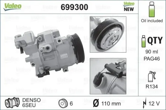 Kompressor, Klimaanlage 12 V VALEO 699300 Bild Kompressor, Klimaanlage 12 V VALEO 699300