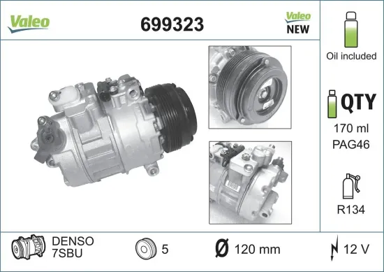 Kompressor, Klimaanlage 12 V VALEO 699323 Bild Kompressor, Klimaanlage 12 V VALEO 699323
