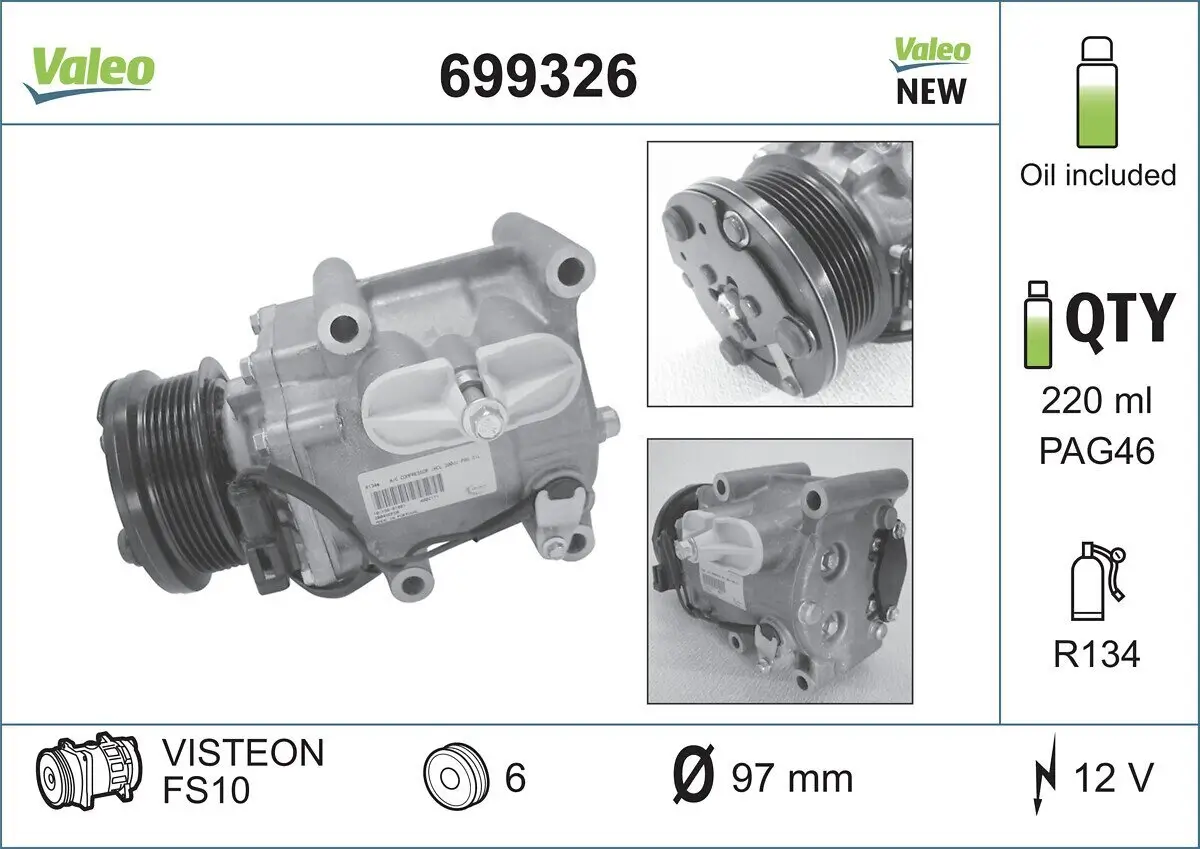 Kompressor, Klimaanlage 12 V VALEO 699326