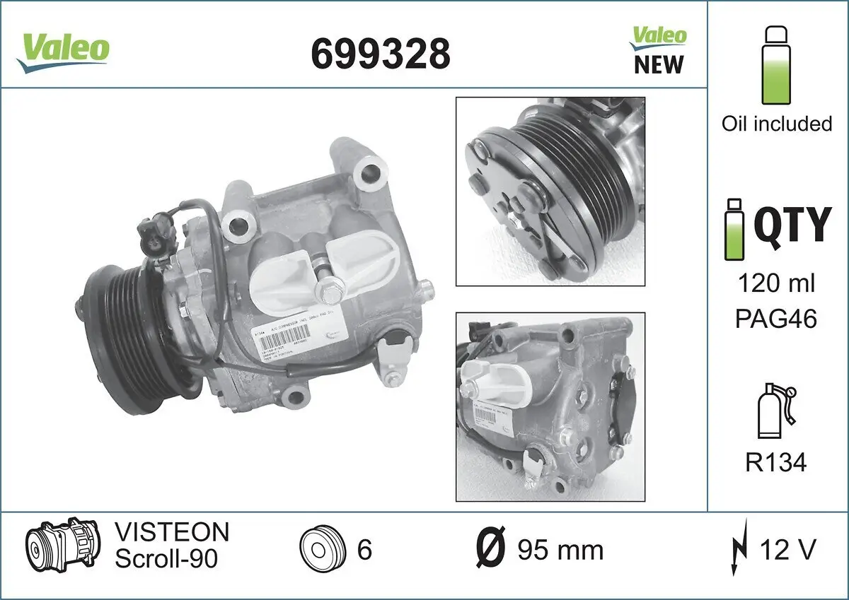 Kompressor, Klimaanlage 12 V VALEO 699328