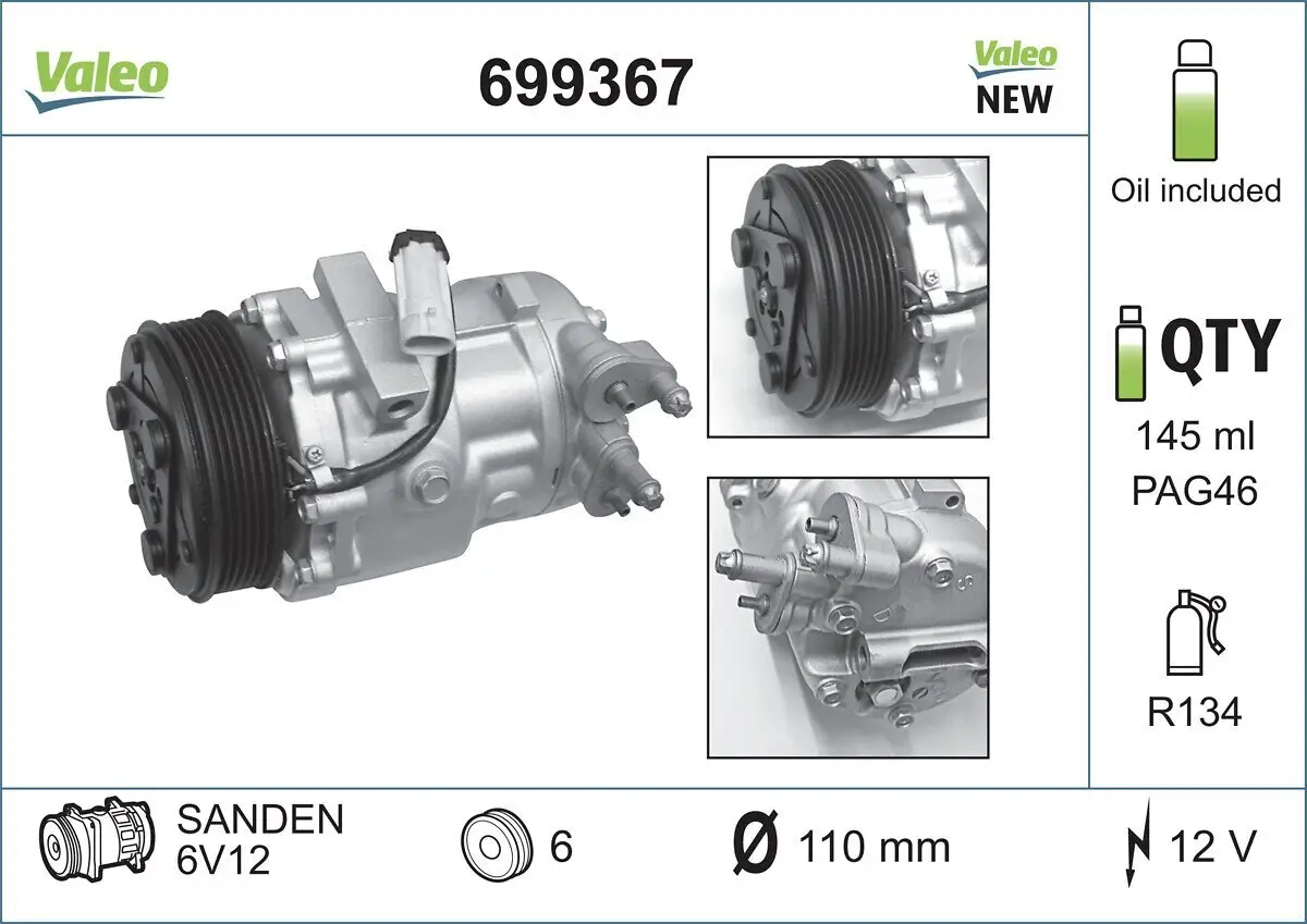 Kompressor, Klimaanlage 12 V VALEO 699367