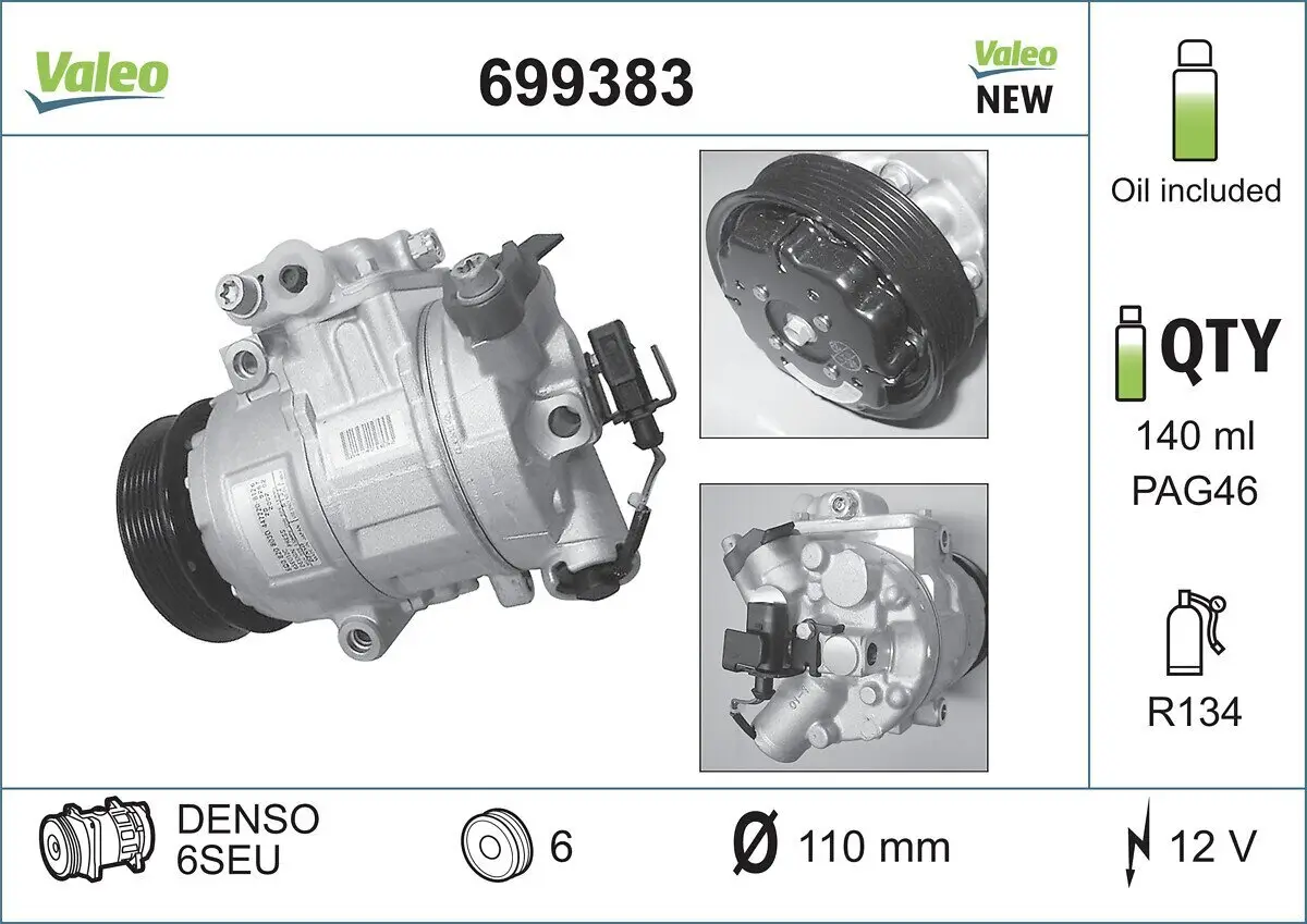 Kompressor, Klimaanlage 12 V VALEO 699383