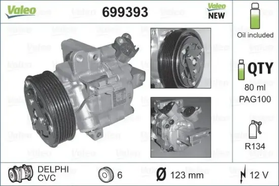 Kompressor, Klimaanlage 12 V VALEO 699393 Bild Kompressor, Klimaanlage 12 V VALEO 699393