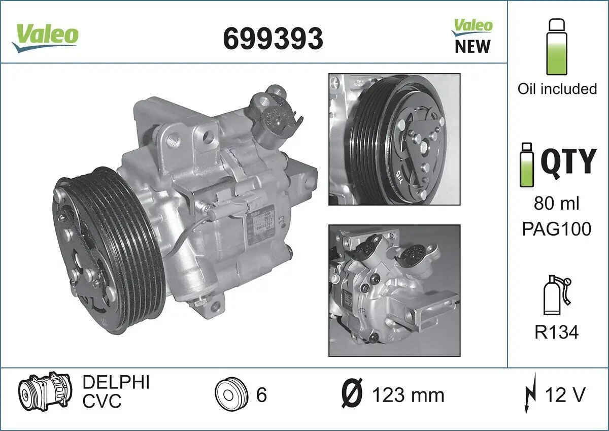 Kompressor, Klimaanlage 12 V VALEO 699393