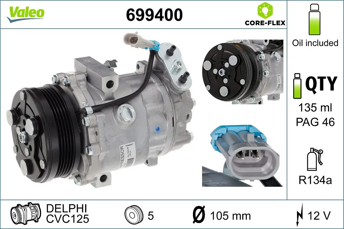 Kompressor, Klimaanlage 12 V VALEO 699400