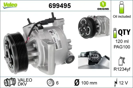 Kompressor, Klimaanlage 12 V VALEO 699495 Bild Kompressor, Klimaanlage 12 V VALEO 699495