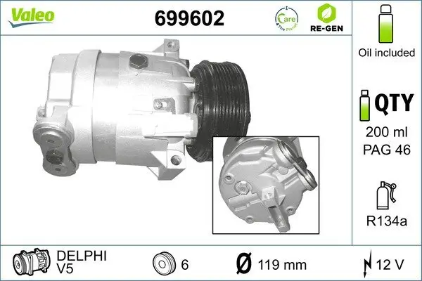 Kompressor, Klimaanlage 12 V VALEO 699602