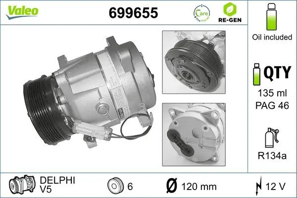 Kompressor, Klimaanlage 12 V VALEO 699655