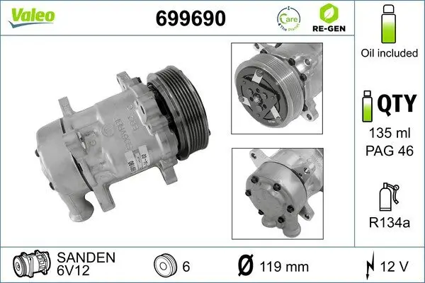 Kompressor, Klimaanlage 12 V VALEO 699690