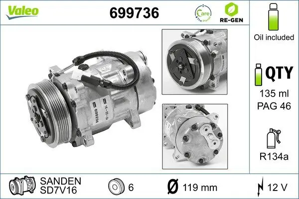 Kompressor, Klimaanlage 12 V VALEO 699736