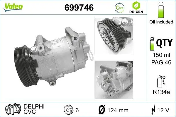 Kompressor, Klimaanlage 12 V VALEO 699746