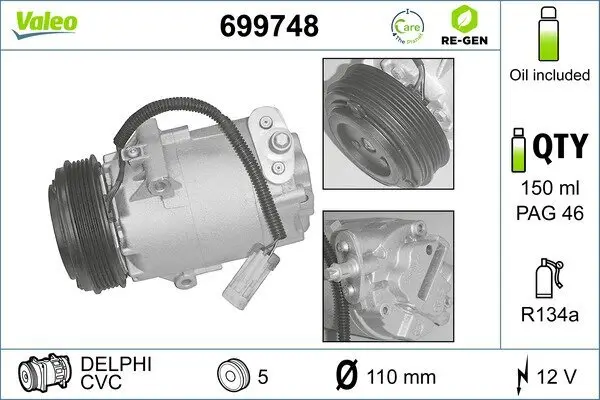 Kompressor, Klimaanlage 12 V VALEO 699748