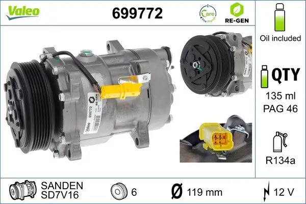 Kompressor, Klimaanlage 12 V VALEO 699772