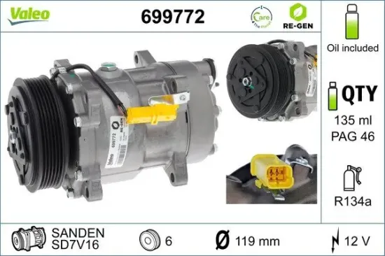 Kompressor, Klimaanlage 12 V VALEO 699772 Bild Kompressor, Klimaanlage 12 V VALEO 699772