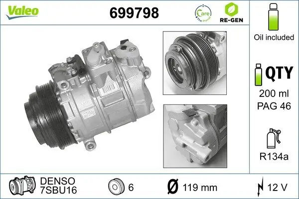 Kompressor, Klimaanlage 12 V VALEO 699798