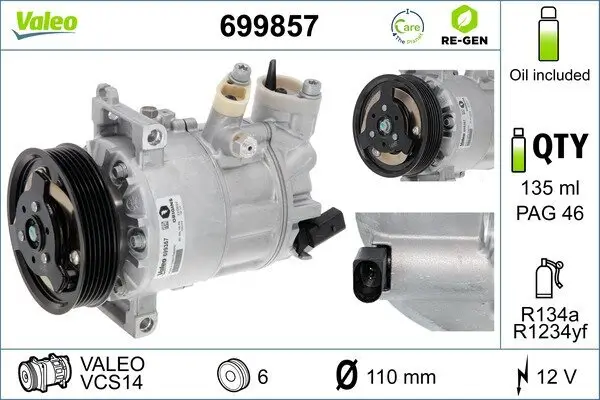 Kompressor, Klimaanlage 12 V VALEO 699857