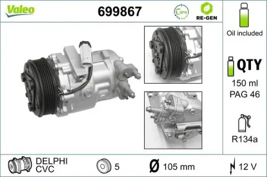Kompressor, Klimaanlage 12 V VALEO 699867 Bild Kompressor, Klimaanlage 12 V VALEO 699867