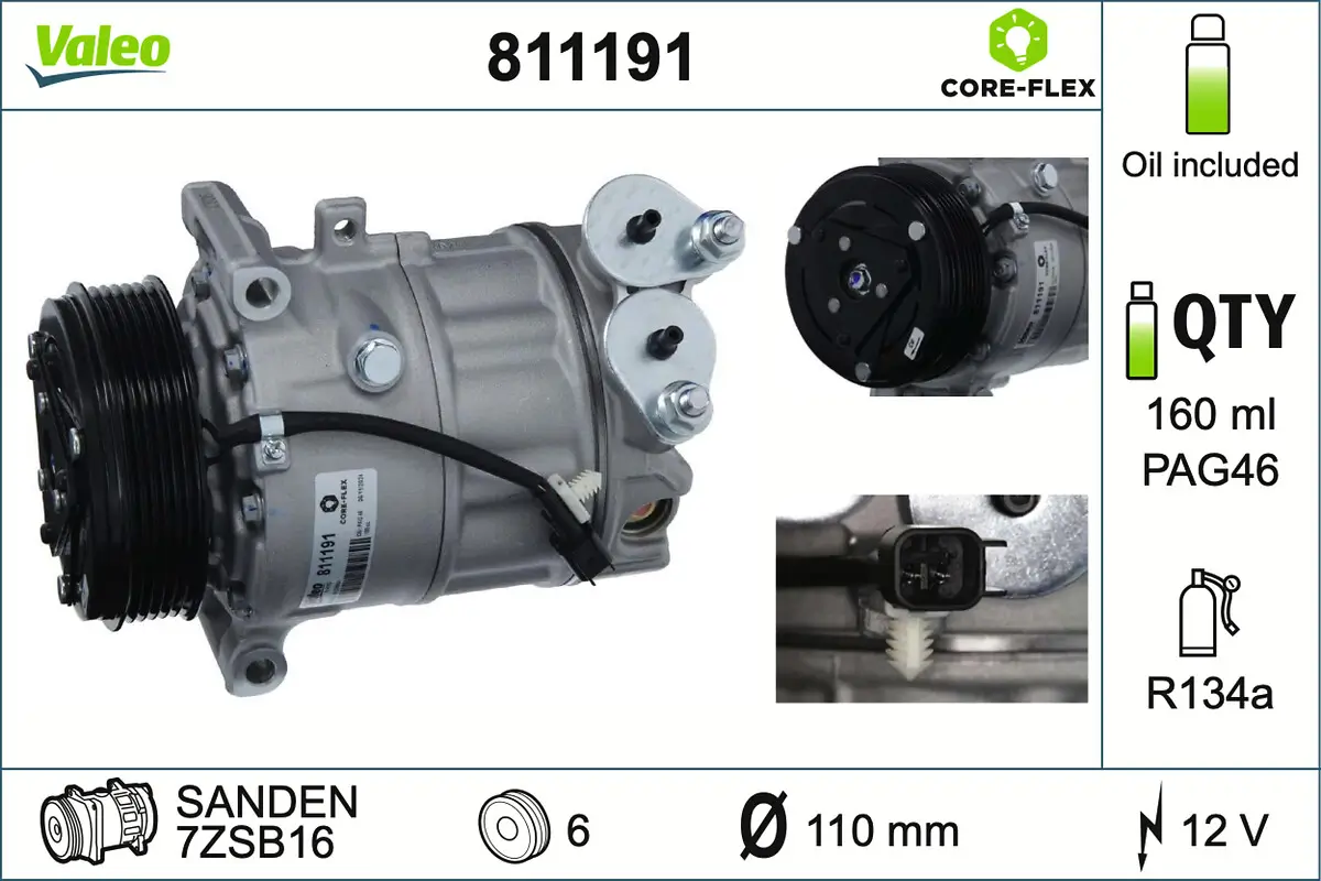 Kompressor, Klimaanlage 12 V VALEO 811191