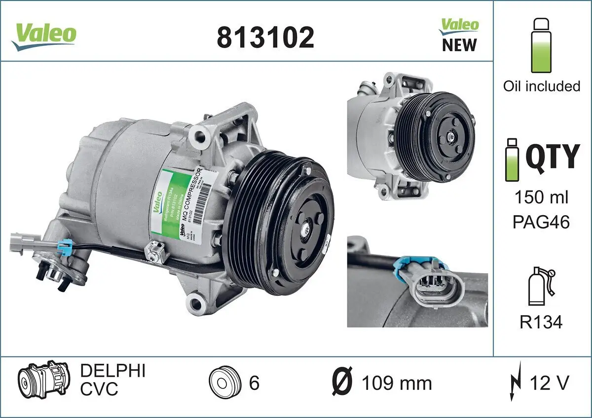 Kompressor, Klimaanlage 12 V VALEO 813102