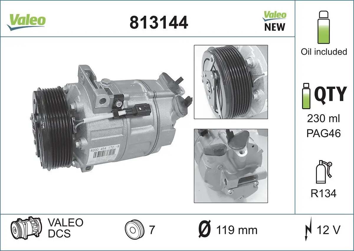 Kompressor, Klimaanlage 12 V VALEO 813144 Bild Kompressor, Klimaanlage 12 V VALEO 813144