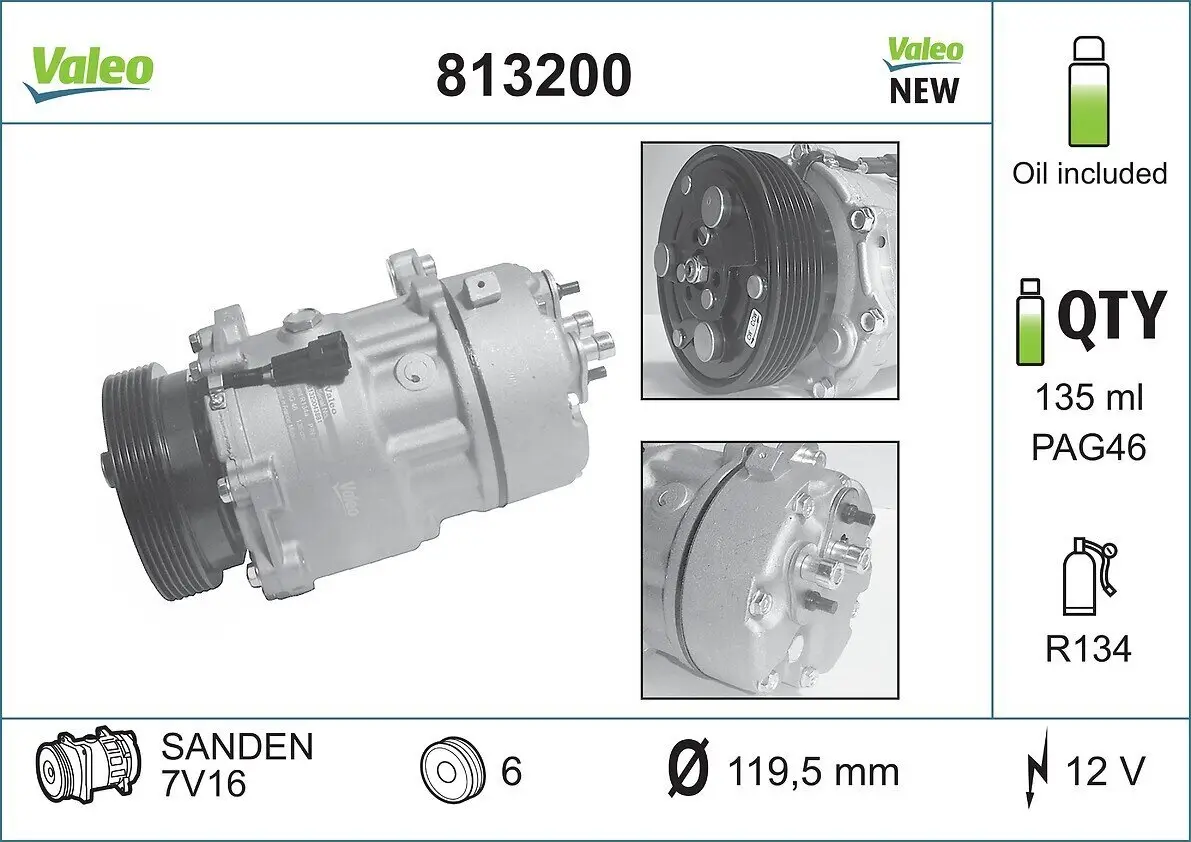 Kompressor, Klimaanlage 12 V VALEO 813200