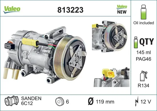 Kompressor, Klimaanlage 12 V VALEO 813223 Bild Kompressor, Klimaanlage 12 V VALEO 813223