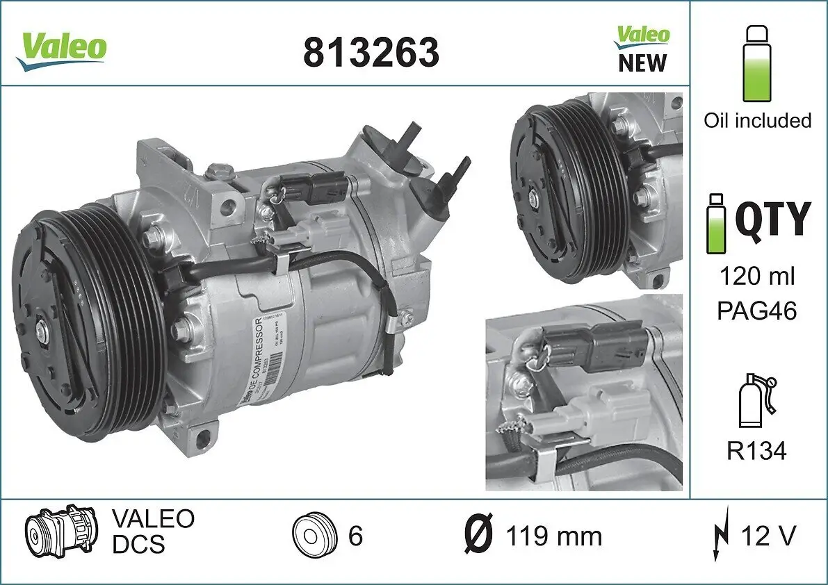 Kompressor, Klimaanlage 12 V VALEO 813263