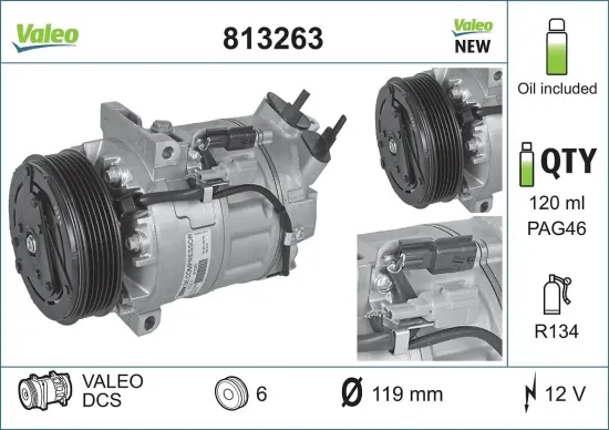 Kompressor, Klimaanlage 12 V VALEO 813263 Bild Kompressor, Klimaanlage 12 V VALEO 813263