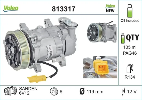 Kompressor, Klimaanlage 12 V VALEO 813317 Bild Kompressor, Klimaanlage 12 V VALEO 813317