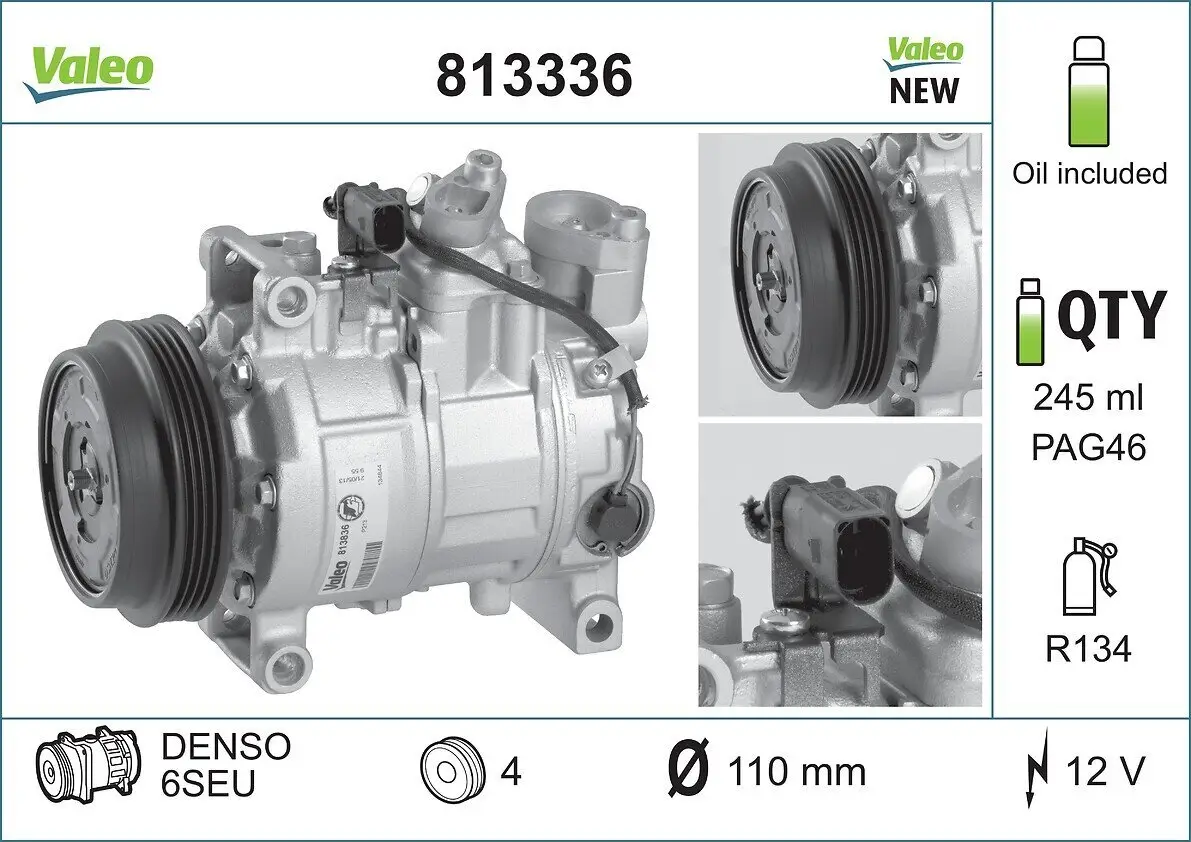 Kompressor, Klimaanlage 12 V VALEO 813336