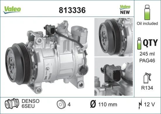 Kompressor, Klimaanlage 12 V VALEO 813336 Bild Kompressor, Klimaanlage 12 V VALEO 813336