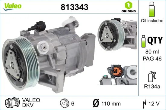 Kompressor, Klimaanlage 12 V VALEO 813343 Bild Kompressor, Klimaanlage 12 V VALEO 813343