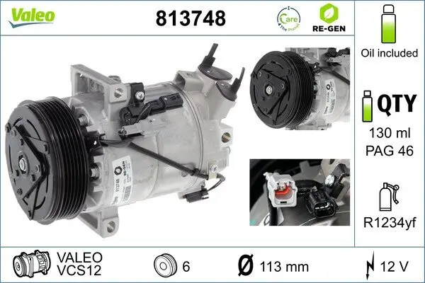 Kompressor, Klimaanlage 12 V VALEO 813748