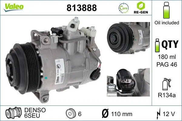 Kompressor, Klimaanlage 12 V VALEO 813888